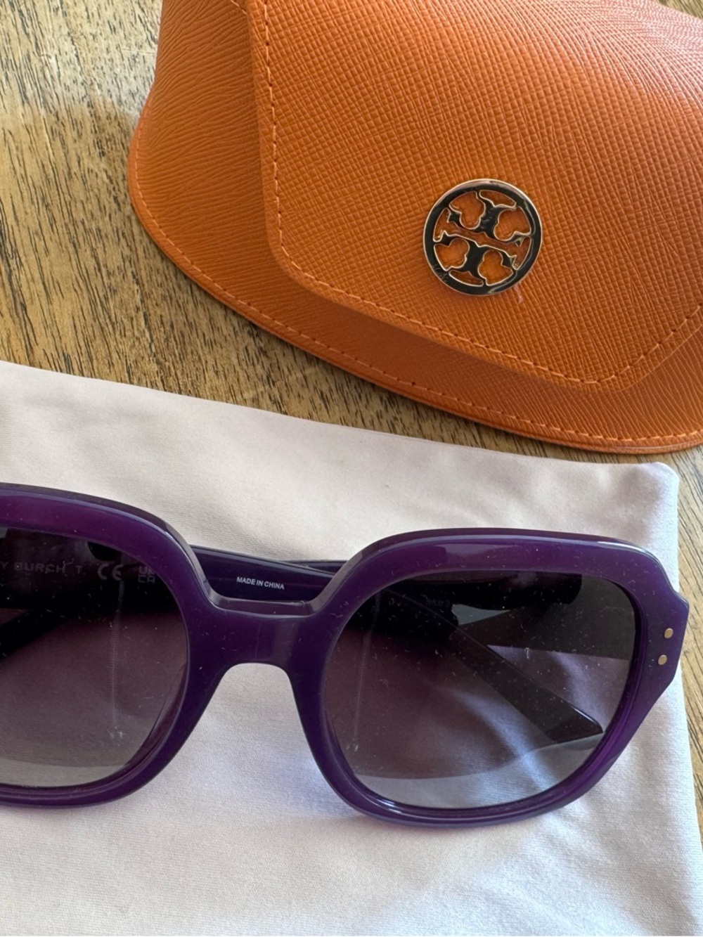Tory Burch Purple Oversized Sunglasses with Orange Case